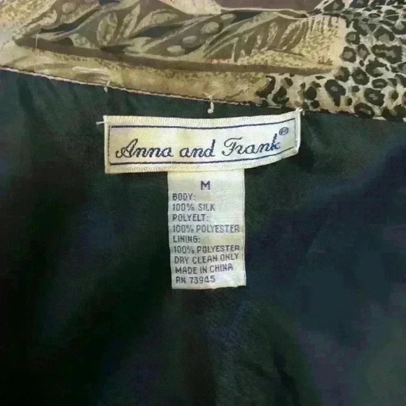 100% Silk Tan Leopard Abstract Anna & Frank Bomber Jacket Size Medium Vintage - Picture 8 of 11